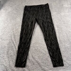 Fabletics High Waisted Leggings Black and Silver Floral Size Large